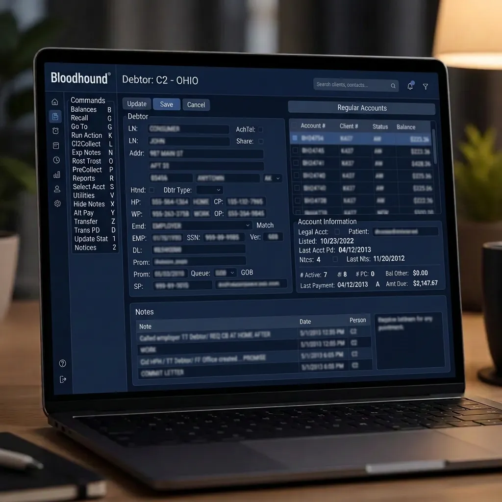 Bloodhound collections software CRM for debt collection agencies
